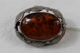Fischland Bernstein Brosche 835 Silber