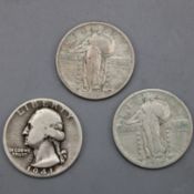 Quarter Dollar Silbermünzen USA 3 St.