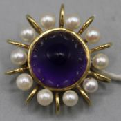 Amethyst Perlen Brosche 585 Gold