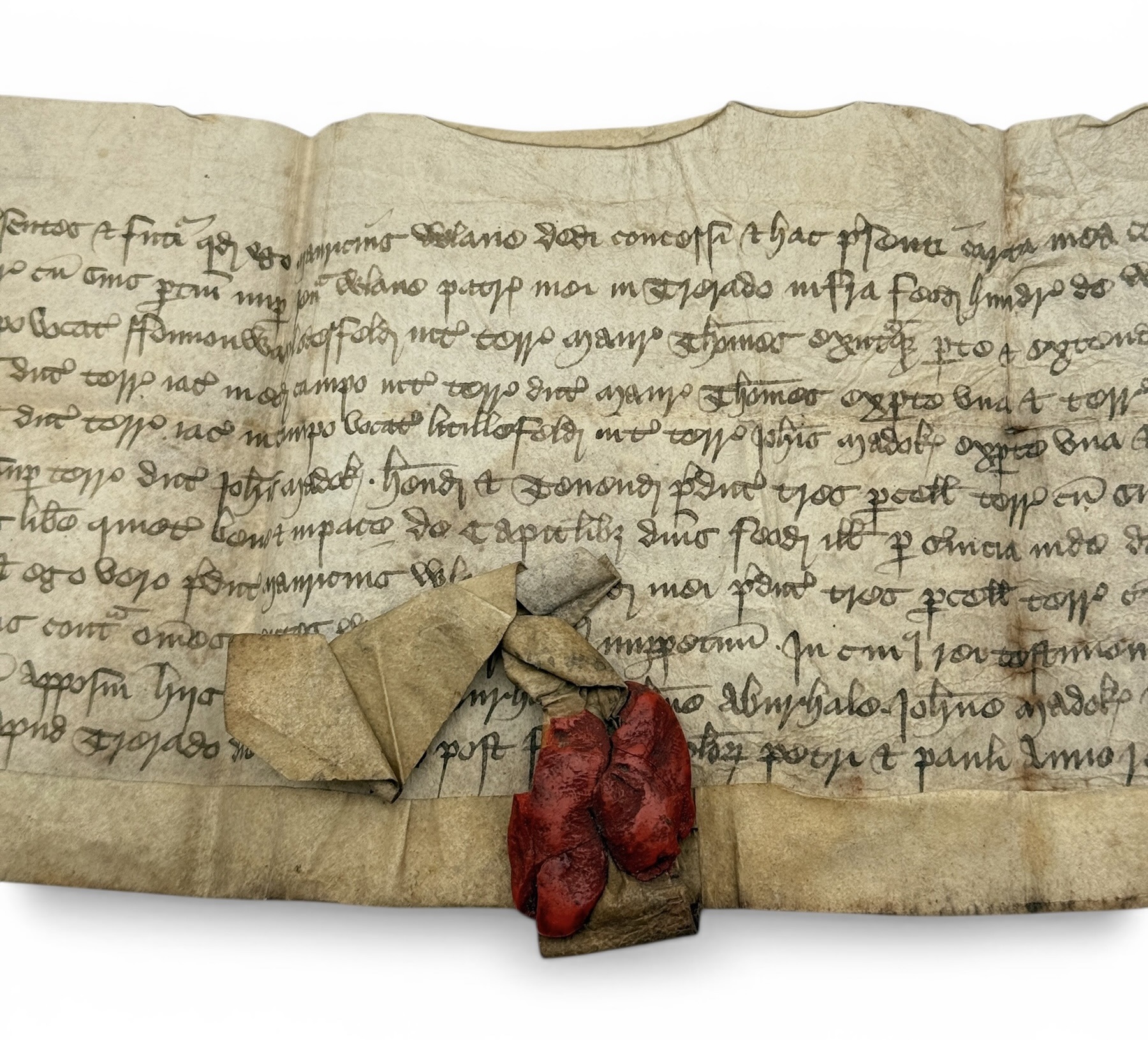 AN ANTIQUE LATIN MANUSCRIPT ON PARCHMENT WITH WAX SEAL