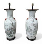 A PAIR OF CHINESE PORCELAIN VASES, OF SHOULDERED BALUSTER FORM, ADAPTED AS TABLE LAMPS