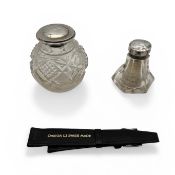 A SILVER TOPPED SCENT BOTTLE, A SILVER TOPPED SALT BOTTLE TOGETHER WITH AN OMEGA WATCH STRAP