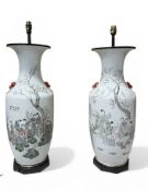 A PAIR OF CHINESE PORCELAIN VASES, OF SHOULDERED BALUSTER FORM, ADAPTED AS TABLE LAMPS