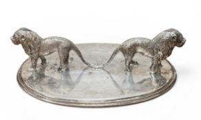 A VALENTI SPANISH SILVER/ SILVER PLATE DISH WITH LIONS