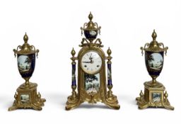 A REPRODUCTION ITALIAN IMPERIAL CLOCK GARNITURE