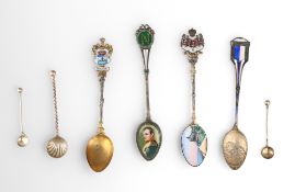 A COLLECTION OF MOSTLY SILVER SPOONS, TO INCLUDE AN ENAMEL NAPOLEON SPOON
