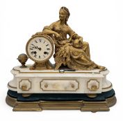 A 19TH CENTURY FRENCH GILT METAL ALABASTER CLOCK