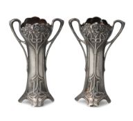 WMF: A PAIR OF JUGENDSTIL PEWTER BUD VASES, CIRCA 1900