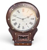 A VICTORIAN ROSEWOOD CASED PEWTER STRUNG DROP DIAL WALL CLOCK
