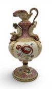 A MEISSEN BALUSTER JUG PAINTED WITH PANELS OF FRUIT