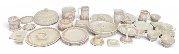 A WEDGWOOD PINK AND WHITE PORCELAIN ETRURIA SET