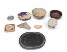 A CHINESE GLAZED CERAMIC, POSSIBLY MING DYNASTY, TOGETHER WITH OTHER CERAMICS AND LACQUER WARE, WOOD