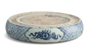 A CHINESE BLUE AND WHITE INK STONE/SLAB, POSSIBLY MING DYNASTY TIANQI PERIOD