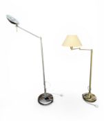 A CHROME UPLIGHTER AND A BRASS STANDARD LAMP