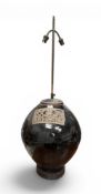 A LARGE EAST ASIAN BALUSTER VASE, ADAPTED FOR A LAMP