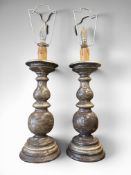 A PAIR OF SILVERED WOOD BALUSTER TABLE LAMPS
