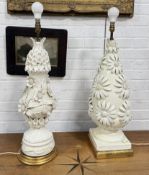 TWO BLANC DE CHINE ITALIAN TABLE LAMPS WITH FLOWERS
