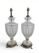 A PAIR OF MODERN-CUT GLASS TABLE LAMPS