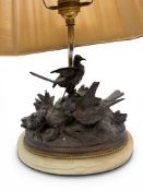 AFTER JULES MOIGNIEZ (FRENCH, 1835-1894): A BRONZE GROUP MODELLED AS A BIRD AND CHICKS, ADAPTED FOR