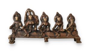 A 19TH CENTURY EARLY INDIAN OR NEPALESE BRONZE SHOWING A HINDI DEITY AND THREE CONSORTS