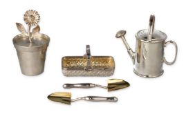A GARRARD AND CO STERLING SILVER 'GARDENING' CONDIMENT SET