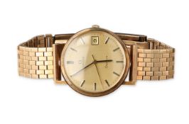 A GENTLEMAN'S 9CT GOLD OMEGA WATCH WITH 9CT GOLD BRACELET