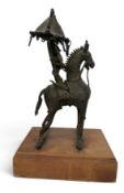 A 18TH/19TH C INDIAN BRONZE HORSE AND RIDER TRIBEL DEITY