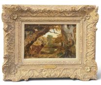 SIR EDWIN LANDSEER (BRITISH, 1802-1873): LANDSCAPE WITH DEER, SIGNED AND DATED 1844, OIL ON CANVAS