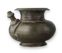 A 17TH C INDIAN BRONZE SPOUTED POURING VESSEL, KERELA, SOUTH INDIA
