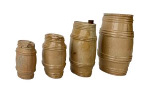 FOUR ENGLISH 19TH CENTURY STONEWARE BARRELS