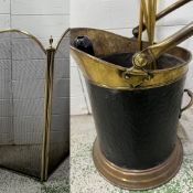 Four panel folding fire guard H90cm with fire place accessories & coal bucket