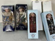 Six boxed porcelain dolls of various makers and sizes Condition Report Boxes displaying signs of age