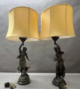 Two Art Nouveau style figurative table lamps on marble bases Height 54cm