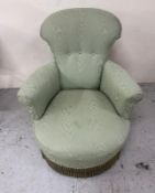 A green upholstered button back slipper chair Condition Report Some stains