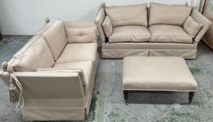 Two knole style two seater sofas with matching footstools