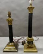 Two brass and ebonised brass Empire column style lamps 40cm and 53cm Condition Report Untested