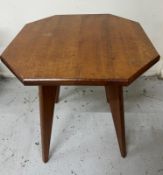 An English light oak octagonal side table on tapered legs (H47cm Sq44cm) Condition Report water