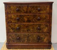 Victorian burr walnut chest of drawers, two short over three long H105cm W104cm D50cm