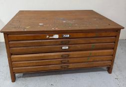 A light oak six-drawer plan chest (H60cm W122cm D90cm) Condition Report multiple paint marks,