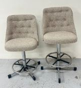 Two Mid Century button back bar stoos Condition Report chrome legs have some rush marks, fabric