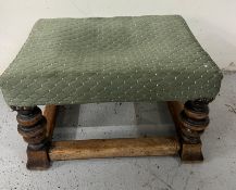 Arts and Crafts solid oak stool (H27cm W42cm D34cm) Condition Report aged colour patina