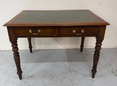 Victorian mahogany writing table with a green tooled leather top and brass handles (W120cm x D51cm x