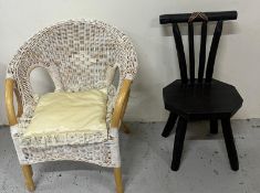 Two children's chairs, one wicker and one Arts and Crafts