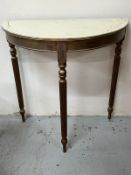 A half moon table on turned legs H75cm W73cm D36cm
