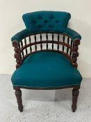 Victorian style captains or library chair and an aquamarine upholstered seat