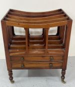 Regency mahogany canterbury on brass castors (H36cm x D38cm x W47cm)