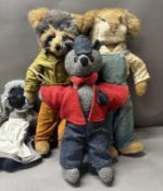 A small collection of Plush toys, a tweed bears along with three others
