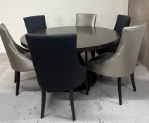 Contemporary six-seater dining table along with six upholstered chairs (H70cm Dia163cm) Condition