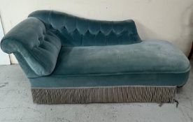 An antique French Napoleon style chaise longue upholstered in light blue (167cm x 70cm x 78cm)