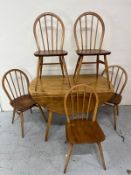 Blonde Ercol drop leaf table and five hoop back chairs (112cm x 124cm)